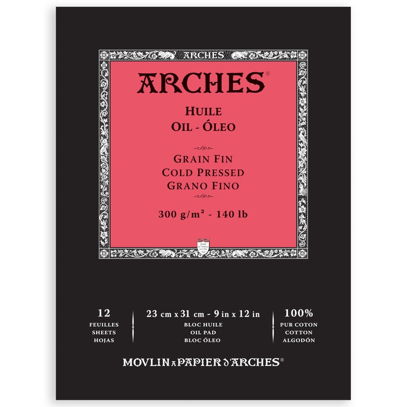 Arches Huile Oil Pad, Cold Pressed, 140lb/300gsm, 12 Sheet, 9x12 inch, Arches Oil Paper 100% Cotton - Image 1